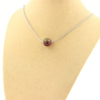 Collier 1 perle Tourmaline bicolore 8 mm. Chaine en acier inoxydable.