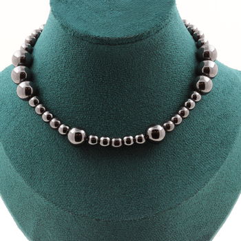 Hematite beads 6 mm + Hematite 10 mm necklace Stainless steel chain