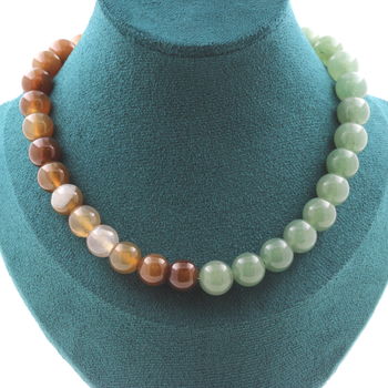 Collier perles Agate de Rêve 10 mm + Aventurine 10 mm. Chaine en acier inoxydable.