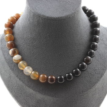 Angelite 10 mm + Black Agate 10 mm beads necklace Stainless steel chain