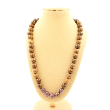 Ruby from Mogok, Burma, Myanmar Quality 2A + wood 8 mm beads necklace Stainless steel chain