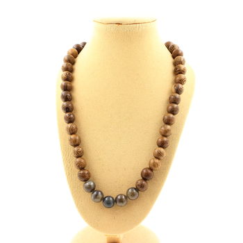 Sapphire from Mogok, Burma, Myanmar Quality 2A + wood 8 mm beads necklace Stainless steel chain