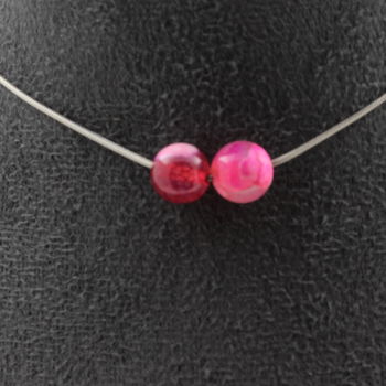 Collier 2 perles Agate craquelé rouge 8 mm