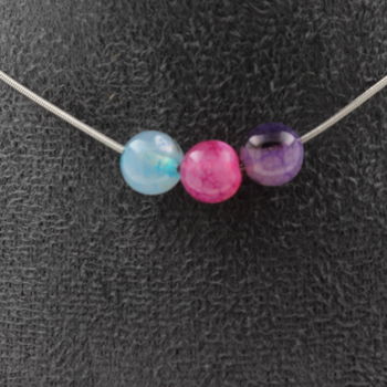 Collier 3 perles Agate craquelé Fuchsia multicolore 8 mm