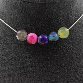 Collier 5 perles Agate craquelé Fuchsia multicolore 8 mm