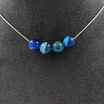Collier 4 perles Agate rubanée bleu 8 mm