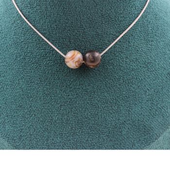 Collier 2 perles Agate Feuille de Bambou 8 mm