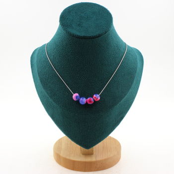 Collier 4 perles Agate veines de Dragon fuchsia et bleu 8 mm