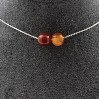 Collier 2 perles Agate multicolore 8 mm. Chaine en acier inoxydable