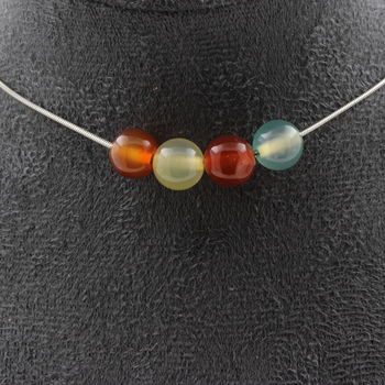 Collier 4 perles Agate multicolore 8 mm. Chaine en acier inoxydable