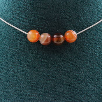 Banded Agate 4 beads necklace 8 mm. Stainless steel chain