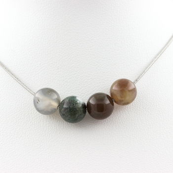 Collier 4 perles Agate Indienne 8 mm. Chaine en acier inoxydable
