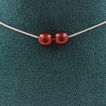 Red Agate 2 beads necklace 8 mm. Stainless steel chain