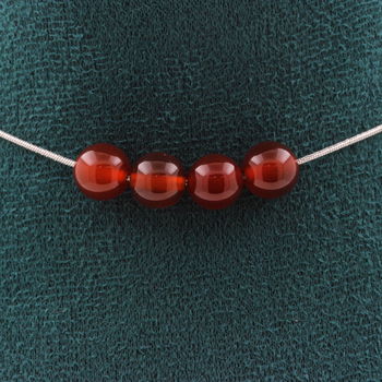 Red Agate 4 beads necklace 8 mm. Stainless steel chain