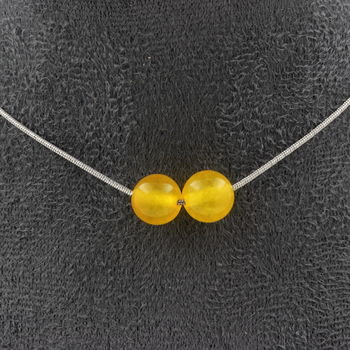 Yellow Agate 2 beads necklace 8 mm. Stainless steel chain