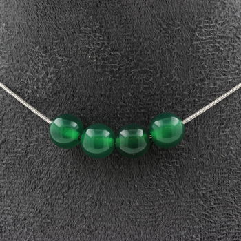 Green Agate 4 beads 8 mm necklace. Stainless steel chain