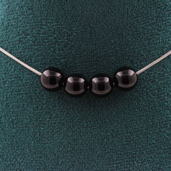 Black Agate 4 beads 8 mm necklace. Stainless steel chain