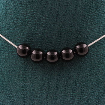 Black Agate 5 beads 8 mm necklace. Stainless steel chain