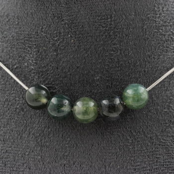 Moss Agate 5 beads 8 mm necklace. Stainless steel chain
