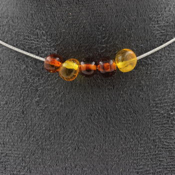 Genuine Baltic Sea Amber 5 beads necklace. Stainless steel chain