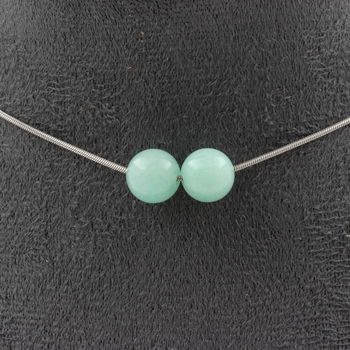 Collier 2 perles Amazonite 8 mm. Chaine en acier inoxydable
