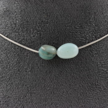 Amazonite from Brazil 2 beads necklace. Stainless steel chain