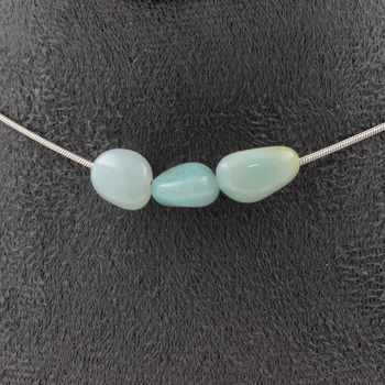 Collier 3 perles Amazonite du Brésil. Chaine en acier inoxydable
