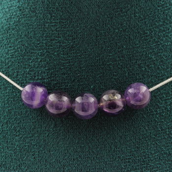 Amethyst 5 beads 8 mm necklace. Stainless steel chain