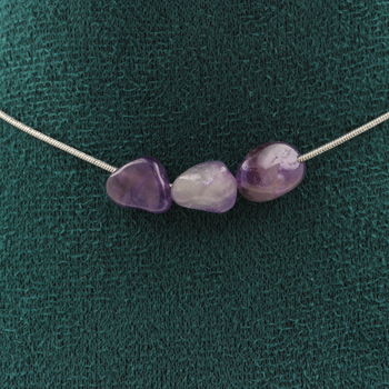 Amethyst from Brazil 3 beads necklace. Stainless steel chain