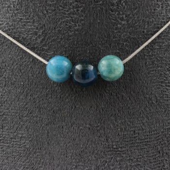 Apatite 3 beads 8 mm necklace. Stainless steel chain