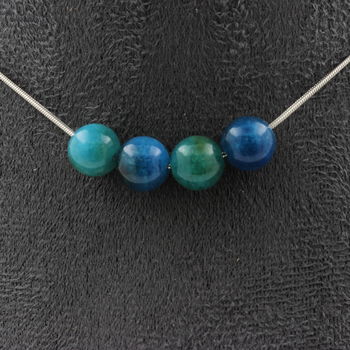 Apatite 4 beads 8 mm necklace. Stainless steel chain