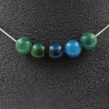 Apatite 5 beads 8 mm necklace. Stainless steel chain