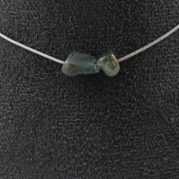 Apatite from Brazil 2 beads necklace. Stainless steel chain