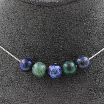 Azurite Chrysocolla 5 beads 8 mm necklace. Stainless steel chain