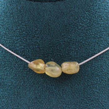 Yellow Apatite from Madagascar 3 beads necklace. Stainless steel chain