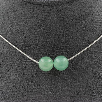 Collier 2 perles Aventurine 8 mm. Chaine en acier inoxydable