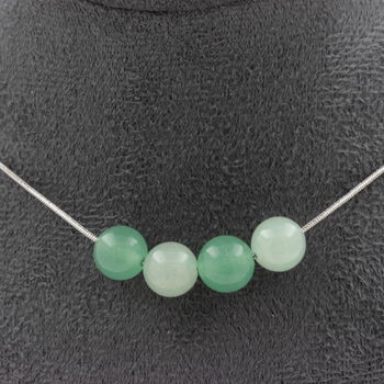 Collier 4 perles Aventurine 8 mm. Chaine en acier inoxydable