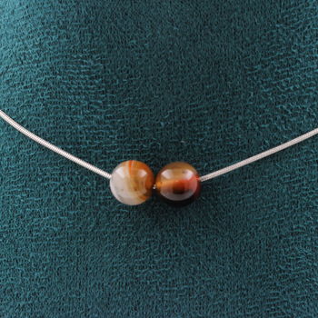 Collier 2 perles Agate de Rêve 8 mm. Chaine en acier inoxydable