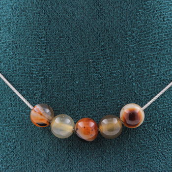 Dream Agate 5 beads 8 mm necklace. Stainless steel chain