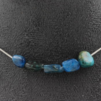 Blue Apatite from Brazil 5 beads necklace. Stainless steel chain