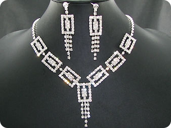 120 x 3mm White Simulated Diamonds Necklace Earrings Set