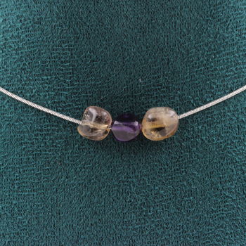 Collier 3 perles Auralite du Canada. Chaine en acier inoxydable