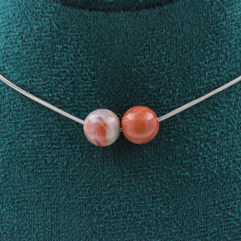 Petrified wood 2 beads 8 mm necklace. Stainless steel chain