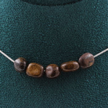 Bronzite from Brazil 5 beads necklace. Stainless steel chain
