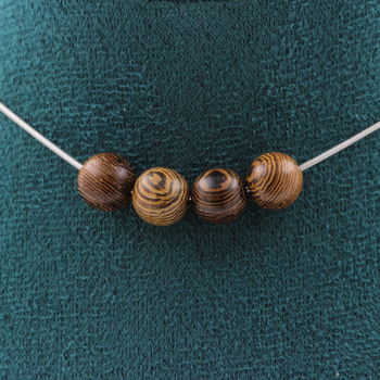 Wood 4 beads 8 mm necklace. Stainless steel chain
