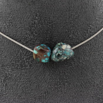 Collier 2 perles Chrysocolle des USA. Chaine en acier inoxydable