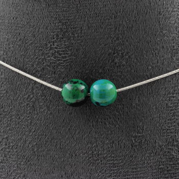 Tinted Chrysocolla 8 mm 2 beads necklace. Stainless steel chain