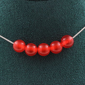 Red Chalcedony 5 beads 8 mm necklace. Stainless steel chain