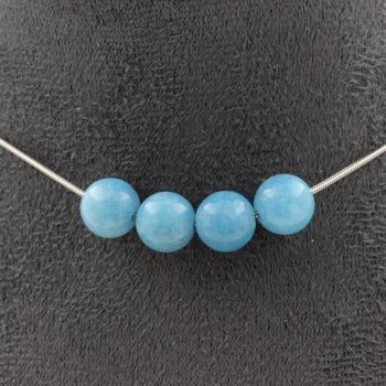Blue Chalcedony 4 beads 8 mm necklace. Stainless steel chain