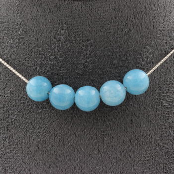 Blue Chalcedony 5 beads 8 mm necklace. Stainless steel chain